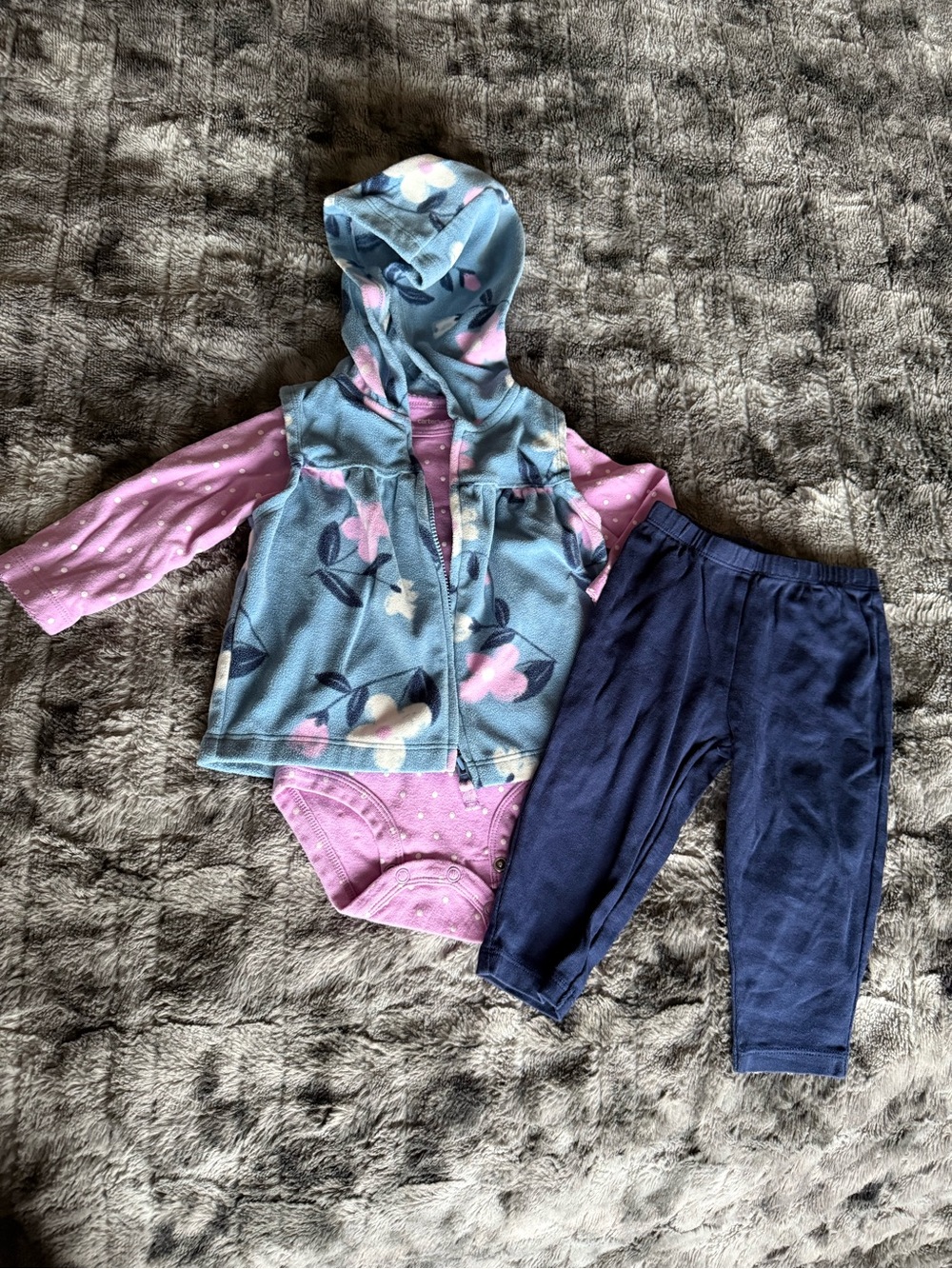 Carter’s 12M Baby Girl Floral Fleece Vest 3 Piece Outfit Set